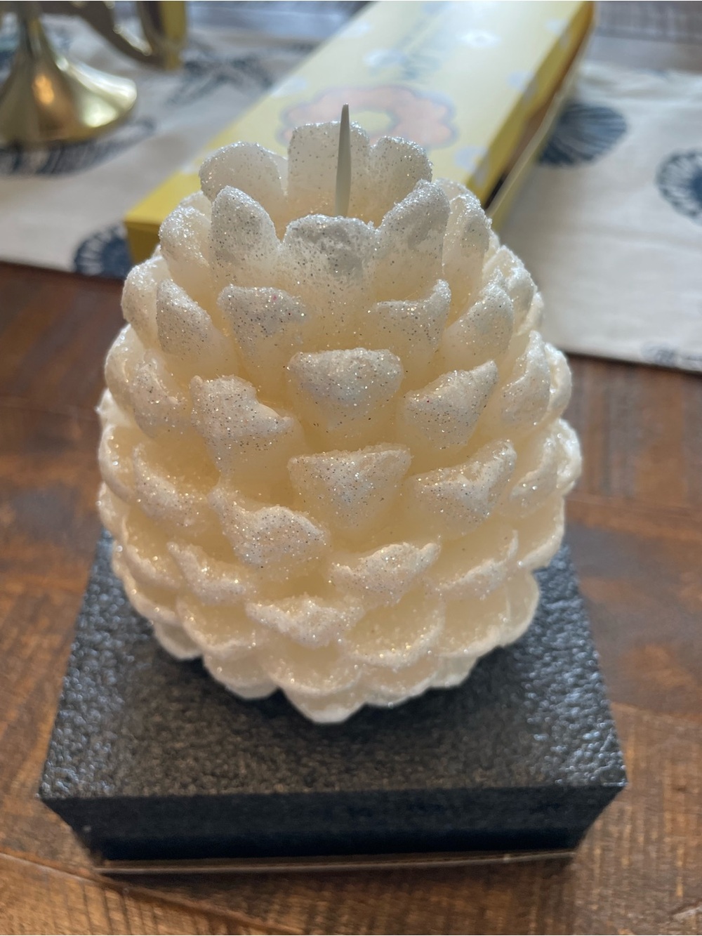 Glitter Pinecone Shaped Decorative Candle - Ivory White - Picture 10 of 10